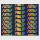 Rainbow First Name "PHILIP"; Fun & kleurrijk Cadeaupapier (Vlak)