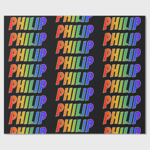 Rainbow First Name "PHILIP"; Fun & kleurrijk Cadeaupapier
