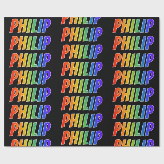 Rainbow First Name "PHILIP"; Fun & kleurrijk Cadeaupapier (Vlak)