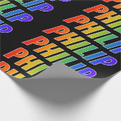 Rainbow First Name "PHILIP"; Fun & kleurrijk Cadeaupapier (Hoek)