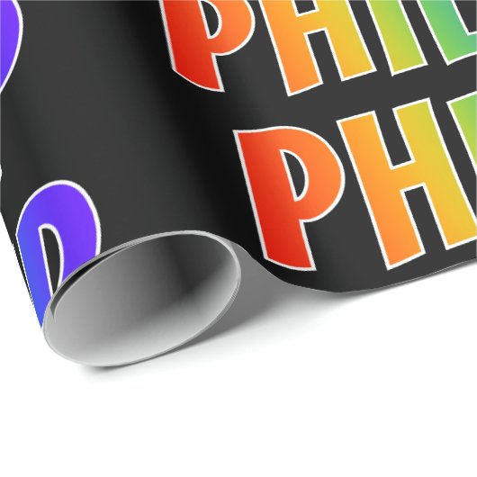 Rainbow First Name "PHILIP"; Fun & kleurrijk Cadeaupapier (Rol Hoek)