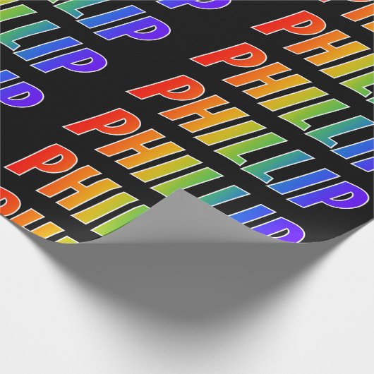 Rainbow First Name "PHILLIP"; Fun & kleurrijk Cadeaupapier (Hoek)