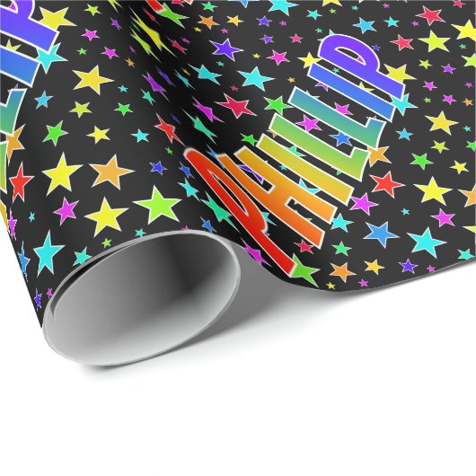 Rainbow First Name "PHILLIP" + sterren Cadeaupapier (Rol Hoek)