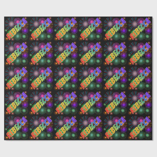 Rainbow First Name "REBECCA" + Fireworks Cadeaupapier (Vlak)