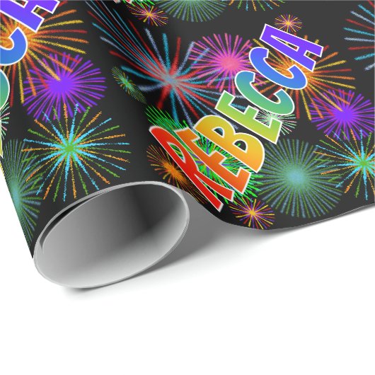 Rainbow First Name "REBECCA" + Fireworks Cadeaupapier (Rol Hoek)