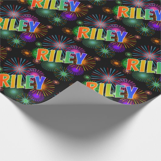 Rainbow First Name "RILEY" + Fireworks Cadeaupapier (Hoek)