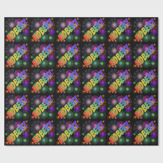 Rainbow First Name "ROBERT" + Fireworks Cadeaupapier (Vlak)