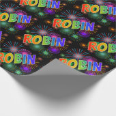 Rainbow First Name "ROBIN" + Fireworks Cadeaupapier (Hoek)
