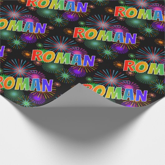 Rainbow First Name "ROMAN" + Fireworks Cadeaupapier (Hoek)