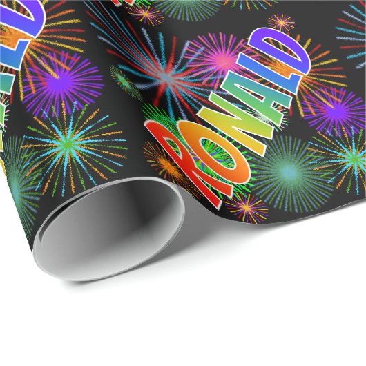 Rainbow First Name "RONALD" + Fireworks Cadeaupapier (Rol Hoek)