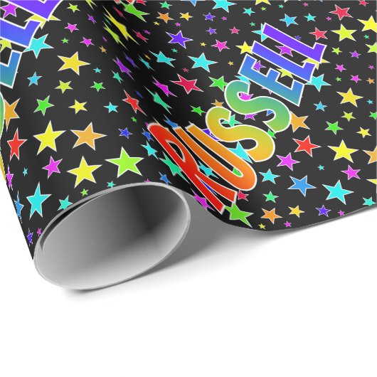 Rainbow First Name "RUSSELL" + sterren Cadeaupapier (Rol Hoek)