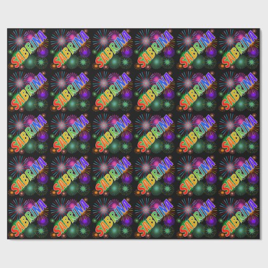 Rainbow First Name "SABRINA" + Fireworks Cadeaupapier (Vlak)