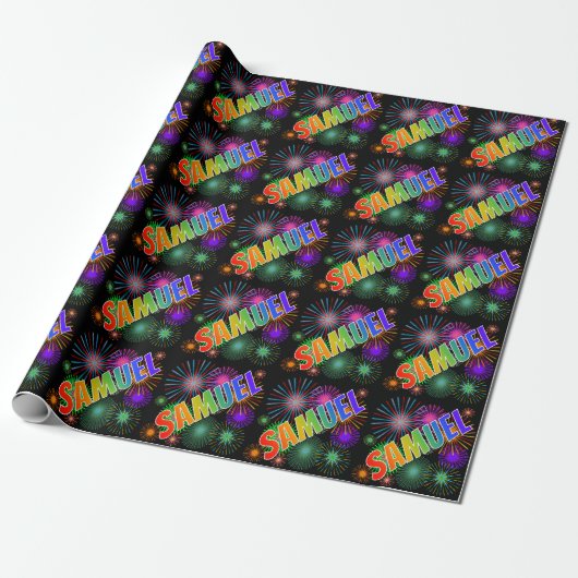 Rainbow First Name "SAMUEL" + Fireworks Cadeaupapier (Uitgerold)
