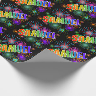 Rainbow First Name "SAMUEL" + Fireworks Cadeaupapier