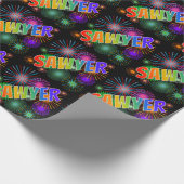 Rainbow First Name "SAWYER" + Fireworks Cadeaupapier (Hoek)