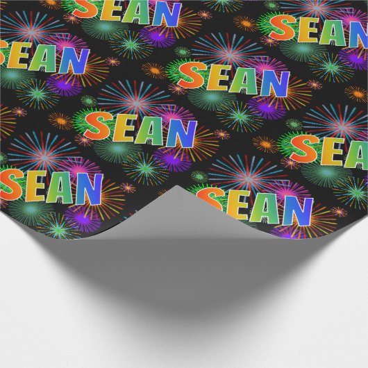 Rainbow First Name "SEAN" + Fireworks Cadeaupapier (Hoek)