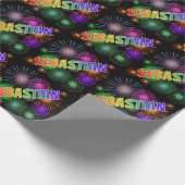 Rainbow First Name "SEBASTIAN" + Fireworks Cadeaupapier (Hoek)