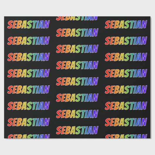 Rainbow First Name "SEBASTIAN"; flauw & kleurrijk Cadeaupapier (Vlak)