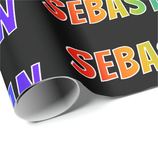 Rainbow First Name "SEBASTIAN"; flauw & kleurrijk Cadeaupapier (Rol Hoek)