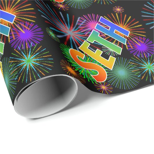 Rainbow First Name "SETH" + Fireworks Cadeaupapier (Rol Hoek)