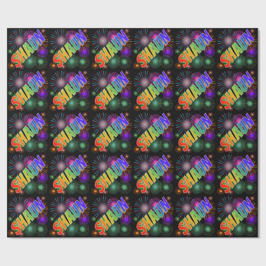 Rainbow First Name "SHAUN" + Fireworks Cadeaupapier (Vlak)