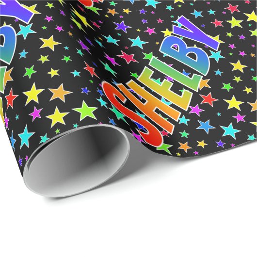 Rainbow First Name "SHELBY" + sterren Cadeaupapier (Rol Hoek)