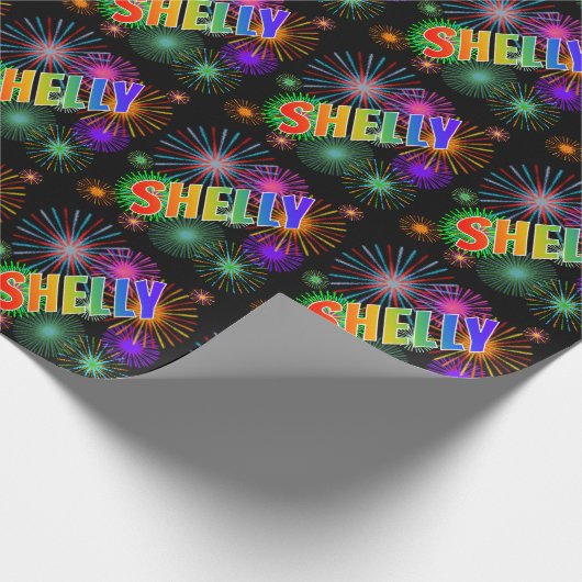 Rainbow First Name "SHELLY" + Fireworks Cadeaupapier (Hoek)