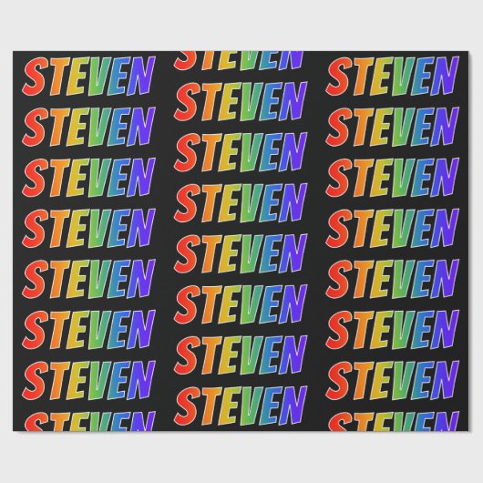 Rainbow First Name "STEVEN"; Fun & Colorful Cadeaupapier (Vlak)