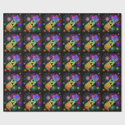 Rainbow First Name "SUSAN" + Fireworks Cadeaupapier (Vlak)