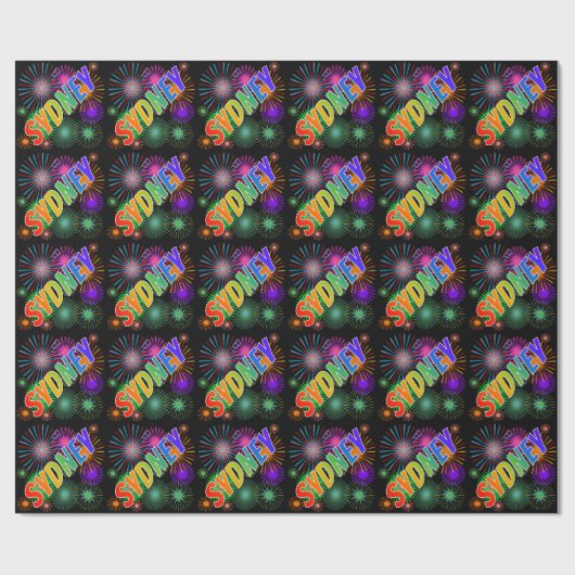 Rainbow First Name "SYDNEY" + Fireworks Cadeaupapier (Vlak)