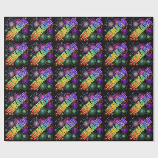 Rainbow First Name "TAMARA" + Fireworks Cadeaupapier (Vlak)