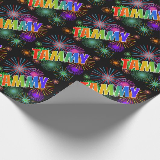 Rainbow First Name "TAMMY" + Fireworks Cadeaupapier (Hoek)