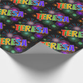 Rainbow First Name "TERESA" + Fireworks Cadeaupapier (Hoek)