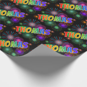 Rainbow First Name "THOMAS" + Fireworks Cadeaupapier