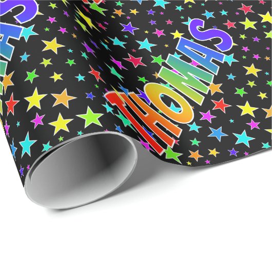 Rainbow First Name "THOMAS" + sterren Cadeaupapier (Rol Hoek)