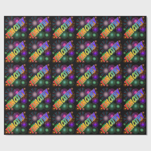Rainbow First Name "TIMOTHY" + Fireworks Cadeaupapier (Vlak)