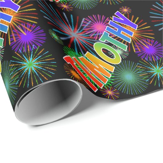Rainbow First Name "TIMOTHY" + Fireworks Cadeaupapier (Rol Hoek)