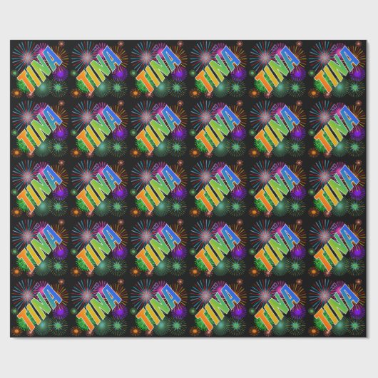 Rainbow First Name "TINA" + Fireworks Cadeaupapier (Vlak)