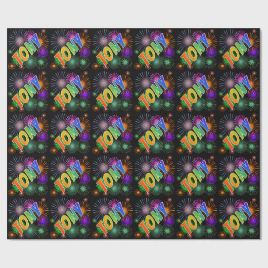 Rainbow First Name "TONY" + Fireworks Cadeaupapier (Vlak)