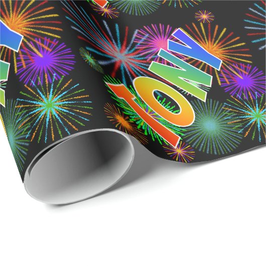 Rainbow First Name "TONY" + Fireworks Cadeaupapier (Rol Hoek)