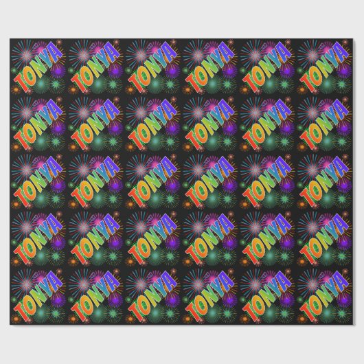 Rainbow First Name "TONYA" + Fireworks Cadeaupapier (Vlak)