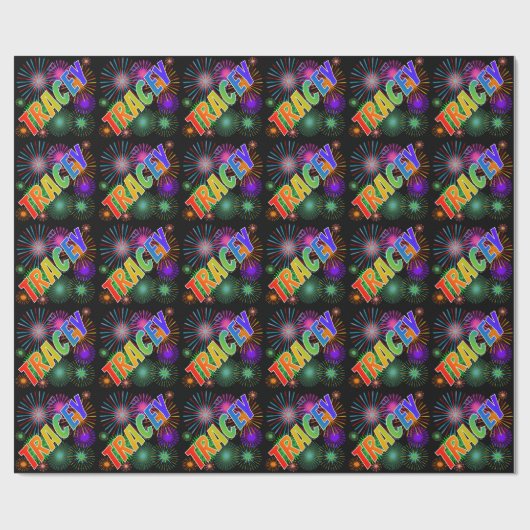 Rainbow First Name "TRACEY" + Fireworks Cadeaupapier (Vlak)