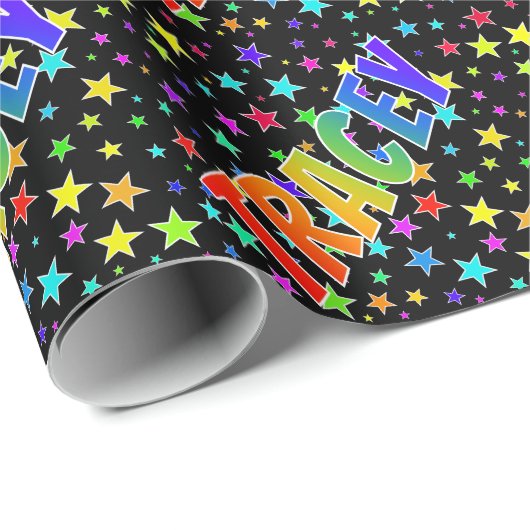 Rainbow First Name "TRACEY" + sterren Cadeaupapier (Rol Hoek)
