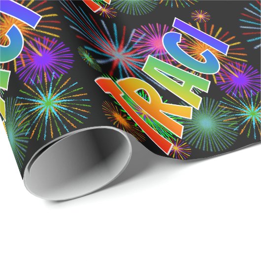 Rainbow First Name "TRACI" + Fireworks Cadeaupapier (Rol Hoek)