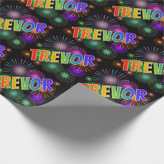 Rainbow First Name "TREVOR" + Fireworks Cadeaupapier (Hoek)