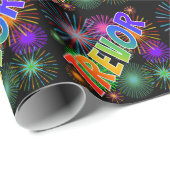 Rainbow First Name "TREVOR" + Fireworks Cadeaupapier (Rol Hoek)