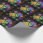 Rainbow First Name "TROY" + Fireworks Cadeaupapier (Hoek)