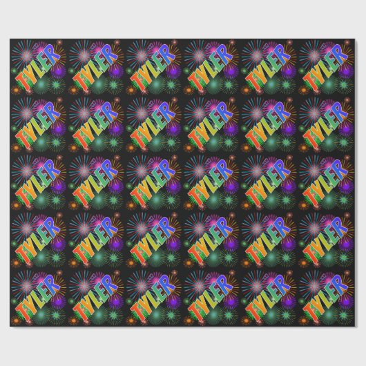 Rainbow First Name "TYLER" + Fireworks Cadeaupapier (Vlak)