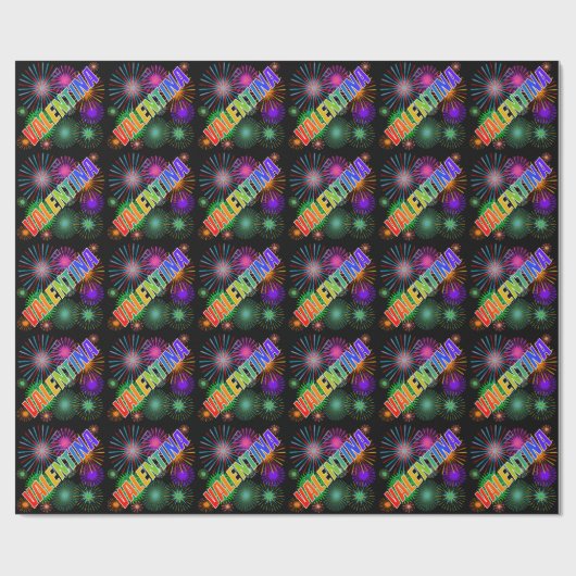 Rainbow First Name "VALENTINA" + Fireworks Cadeaupapier (Vlak)