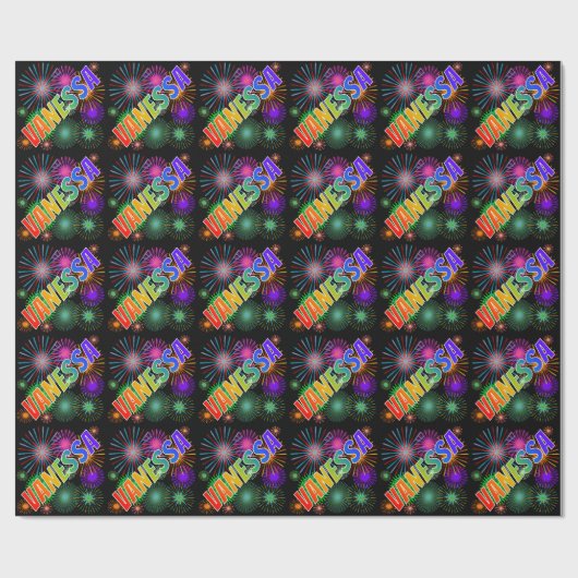 Rainbow First Name "VANESSA" + Fireworks Cadeaupapier (Vlak)